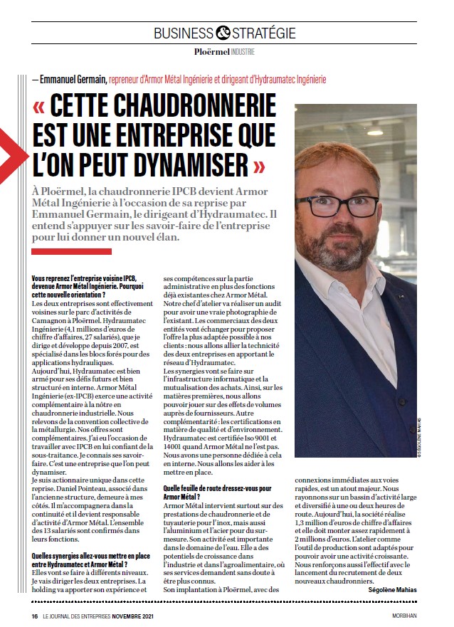 Lire la suite à propos de l’article « Cette chaudronnerie est une entreprise que l’on peut dynamiser »